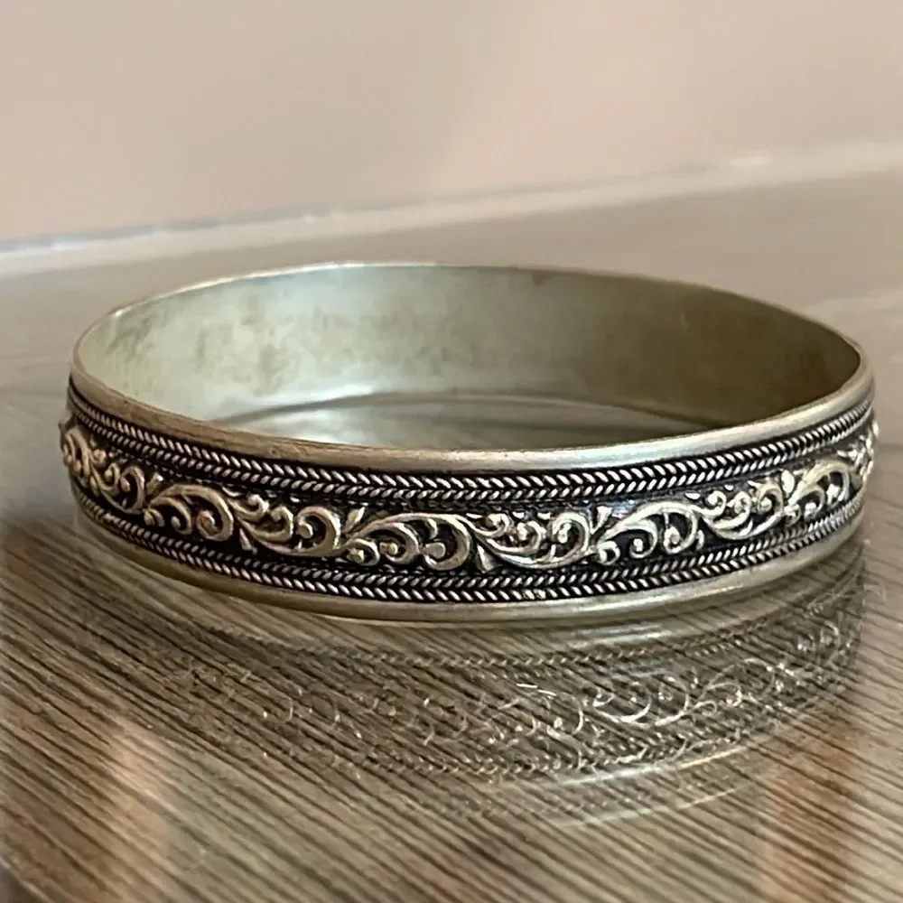 Vintage Silver-Tone Bangle Bracelet from India